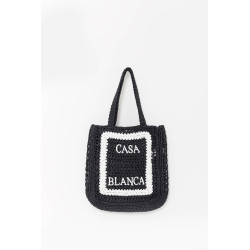 CASABLANCA BLACK RAFFIA TOTE BAG